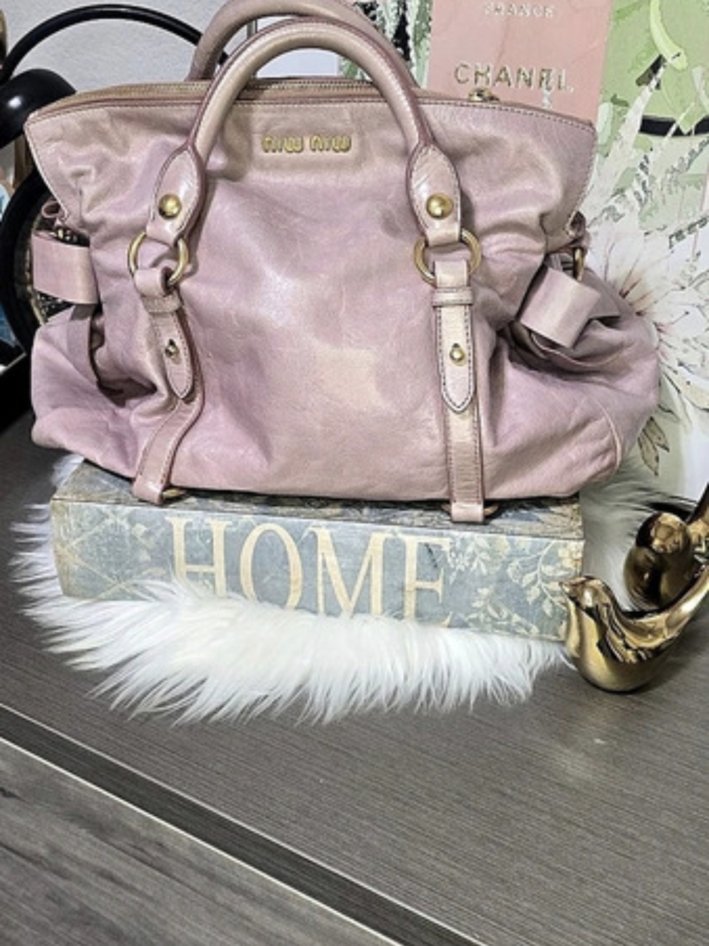 Vintage MiuMiu Lavender Vitello Lux Bow Satchel Pink Shoulder Bag Lambskin